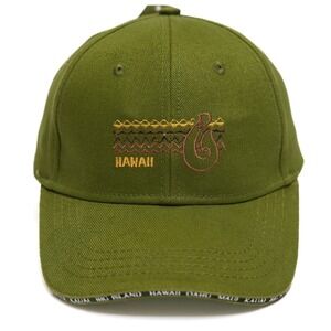 Hawaiian Headwear Olive Green Embroidered Tribal Fish Hook Hawaii OSFA Hat NWT